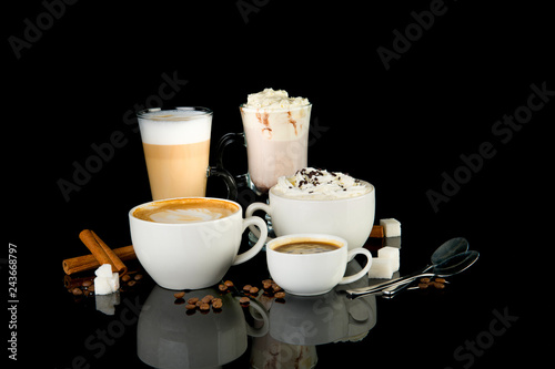 coffee drinks on a black background