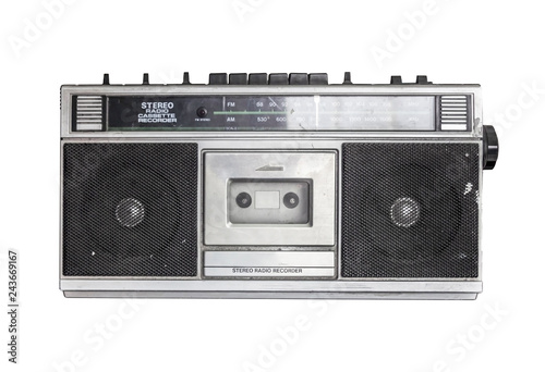 Retro radio cassette isolated on white background