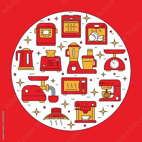 Kitchen appliances. Colour icons set