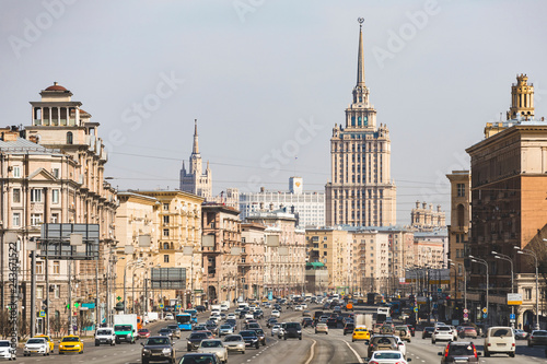 Russia, Moscow, View of Kutuzovsky avenue with Hotel Ukraina photo