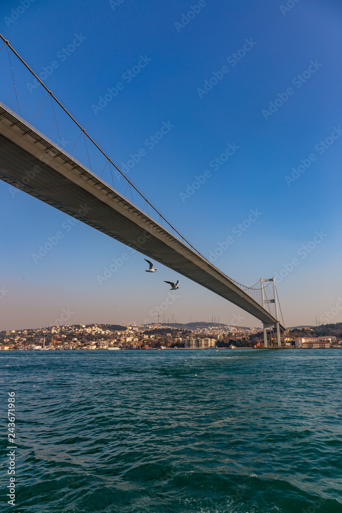 The grand bridge of Sultan Mehmed Fatih through the Bosphorus, Turkey The grand bridge of Sultan Mehmed Fatih through the Bosphorus, Turkey