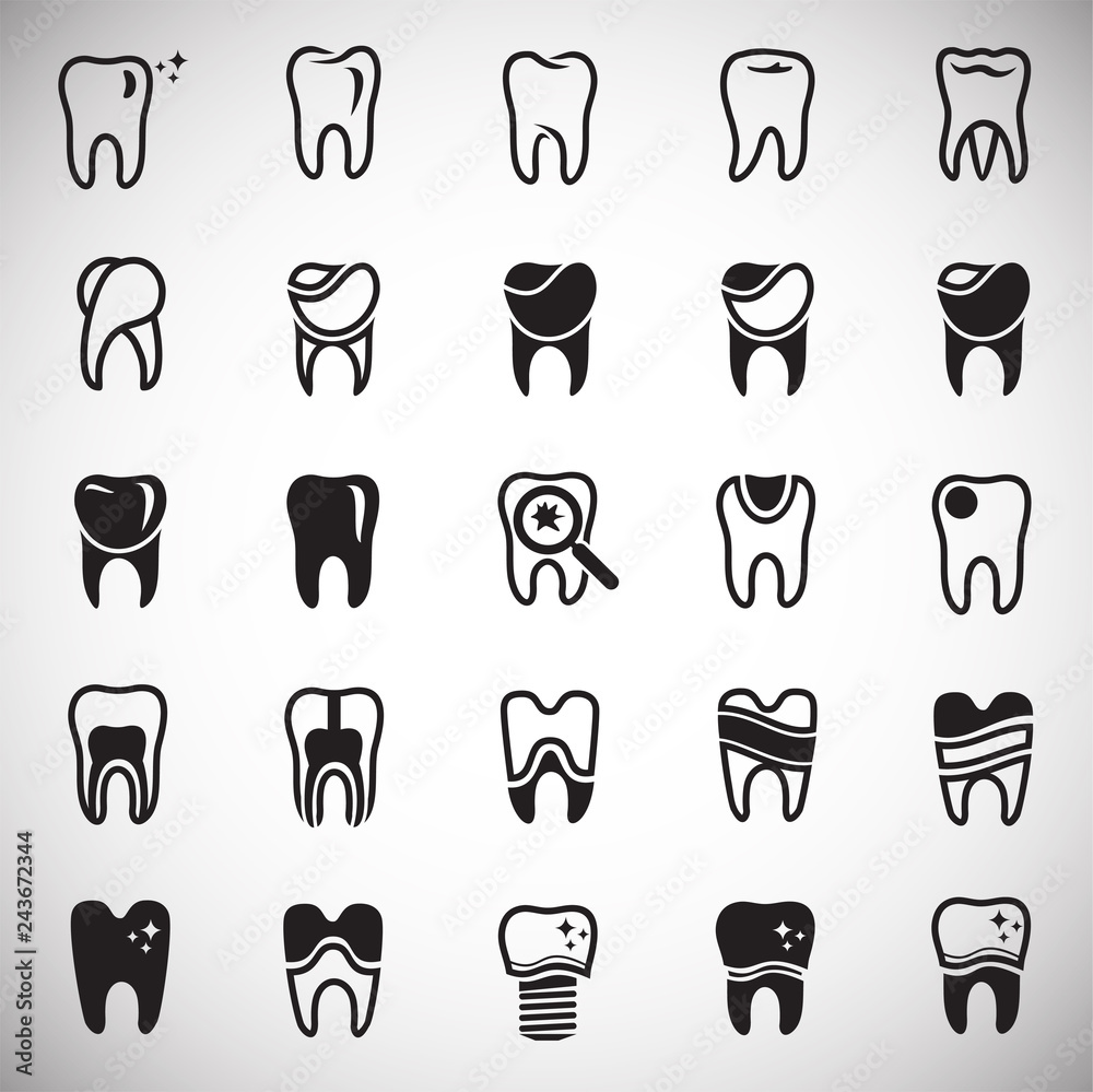 Tooth icon set on white background for graphic and web design, Modern simple vector sign. Internet concept. Trendy symbol for website design web button or mobile app Tooth icon set on white background for graphic and web design, Modern simple vector sign. Internet concept. Trendy symbol for website design web button or mobile app