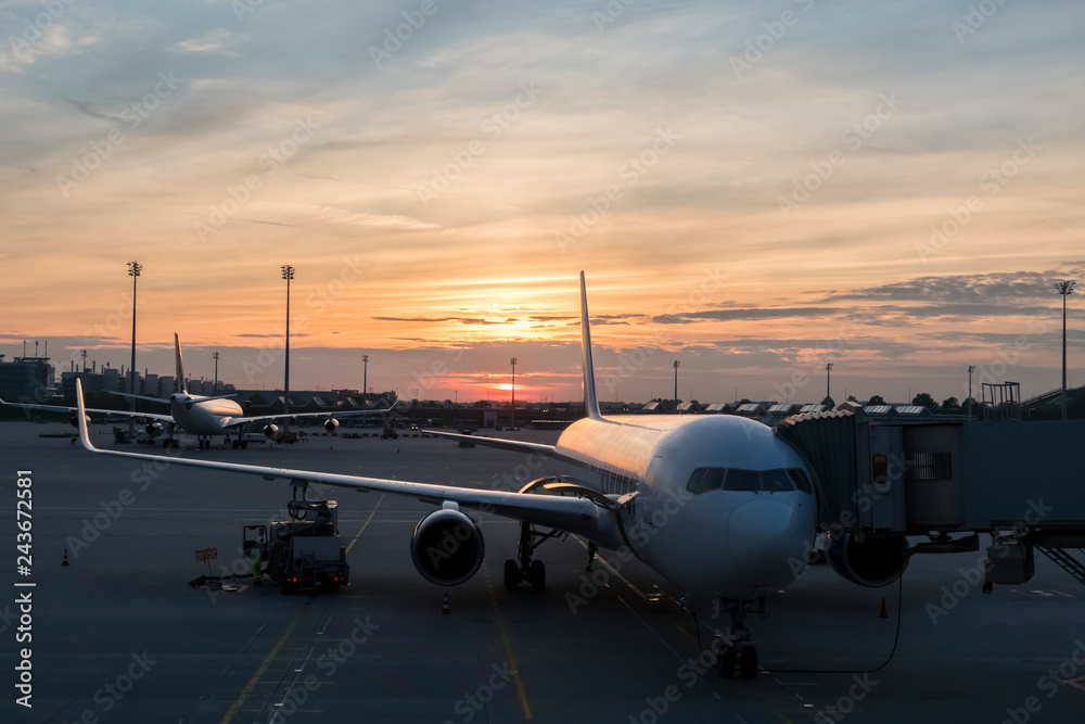 Germany, Bavaria, Munich, Airport at sunset Germany, Bavaria, Munich, Airport at sunset