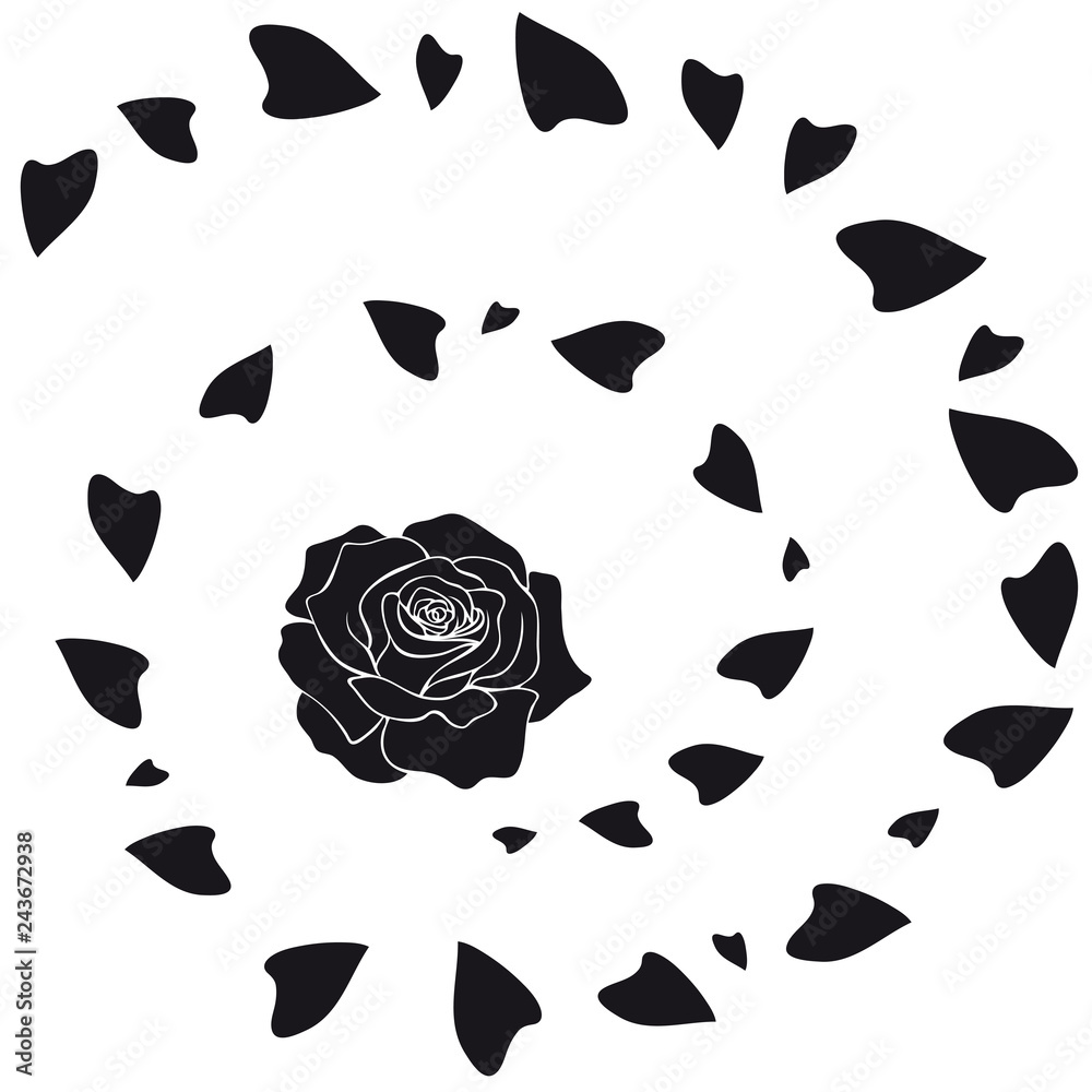 black Roses bloom spiral rose petals Walltattoo Wallsticker Stock Vector