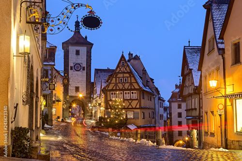 Rothenburg ob der tauber medieval famous german town at night in germany bavaria photo