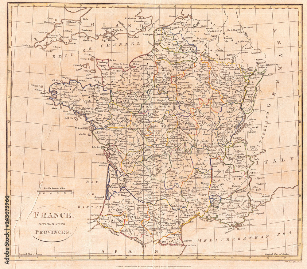 1799, Clement Cruttwell Map of France in Provinces