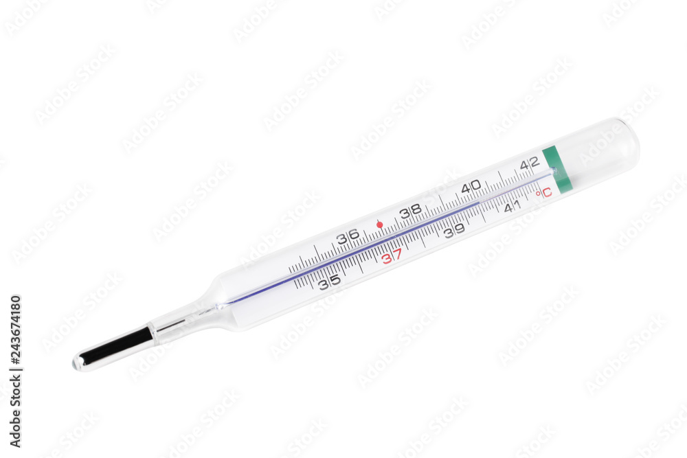 close up on mercury thermometer isolate on white background with clipping path and copy space close up on mercury thermometer isolate on white background with clipping path and copy space