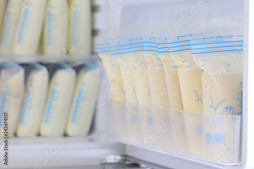 breast milk storage bags for new baby in refrigerator