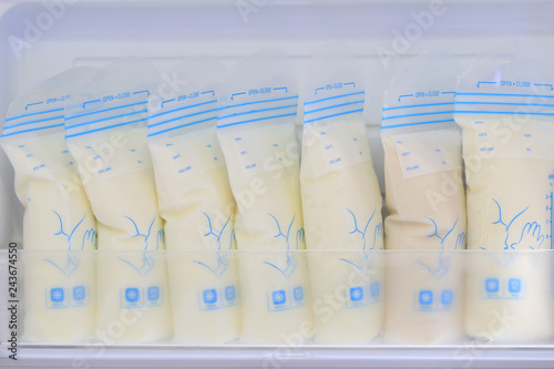 breast milk storage bags for new baby in refrigerator