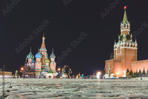 Russia, Moscow, Kremlin and St Basil's Cathedral at night