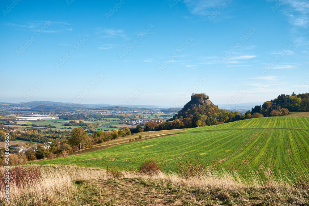 Germany, Baden-Wuerttemberg, Constance district, View to Hohenkraehen in Hegau volcanic landscape in autumn Germany, Baden-Wuerttemberg, Constance district, View to Hohenkraehen in Hegau volcanic landscape in autumn