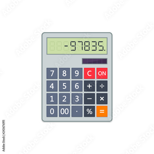 Calculator in flat style isolated on a white background. Vector electronic portable calculator