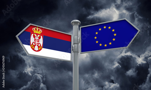 Foto Serbia and European Union guidepost