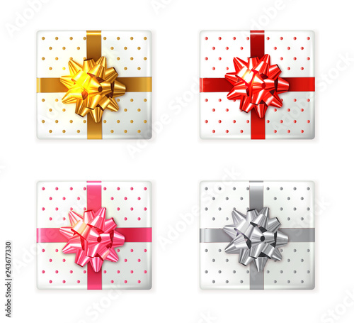 Colorful Gift box set Vector realistic. Product placement mock up. Design pac...