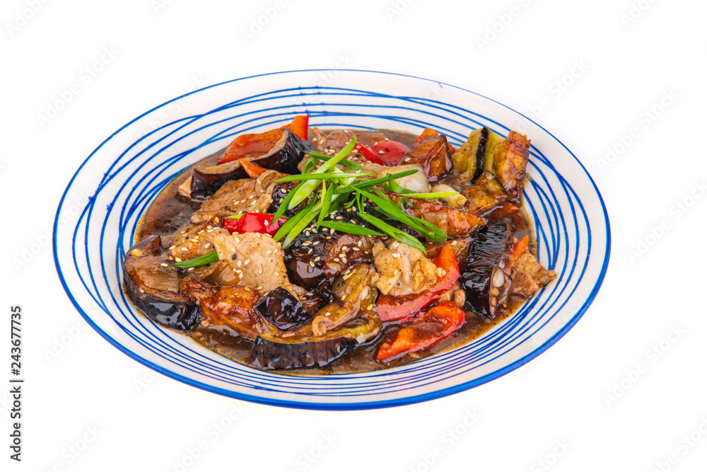 Korean dish with meat on white background