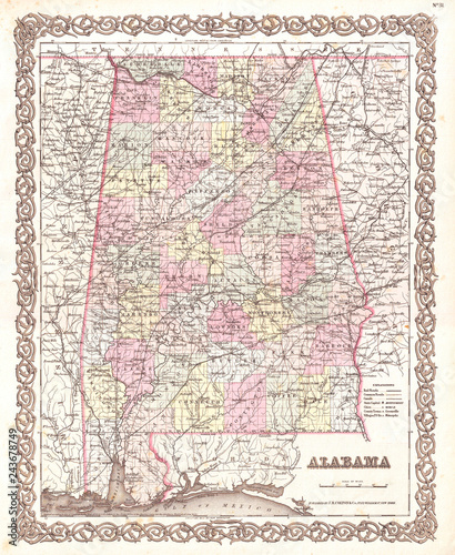 1855, Colton Map of Alabama