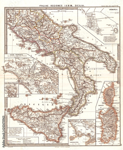 1865, Spruner Map of Southern Italy and Sicily