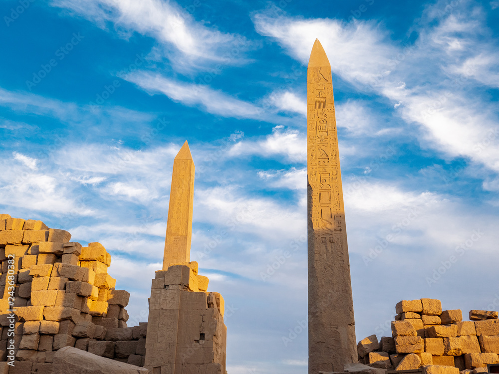 The Great Obelisk at Karnak and Karnak Temple rins before sunset