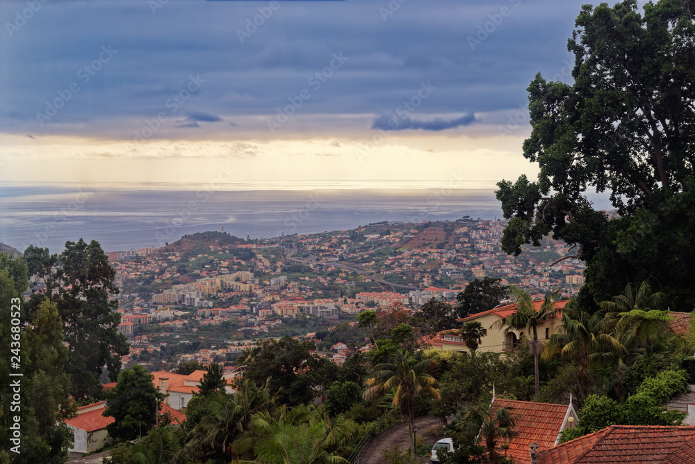 Aerial view over Funchal city on Portuguese island of Madeira
