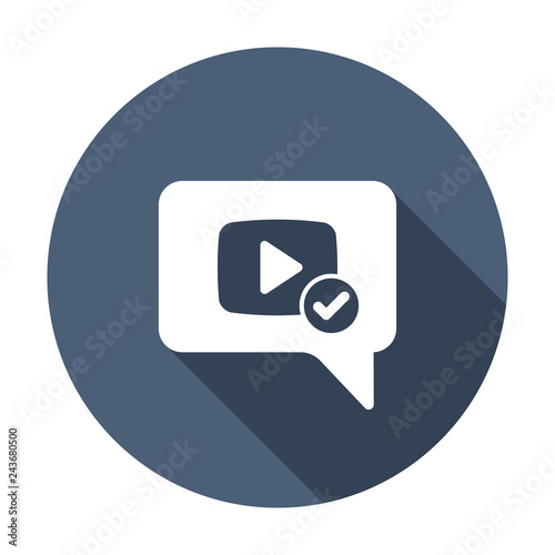 Approved Video Chat icon with check sign. Video Chat icon and approved, confirm, done, tick, completed symbol. Vector icon