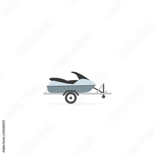Jet ski on automobile trailer icon. Clipart image isolated on white background