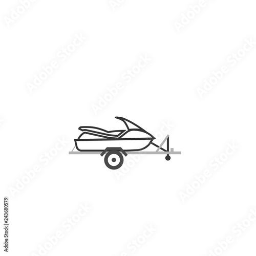 Jet ski on automobile trailer outline icon. Clipart image isolated on white background