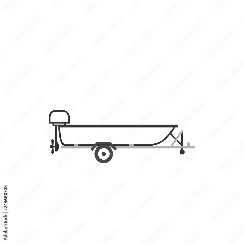 Motorboat on car trailer. Clipart image isolated on white background