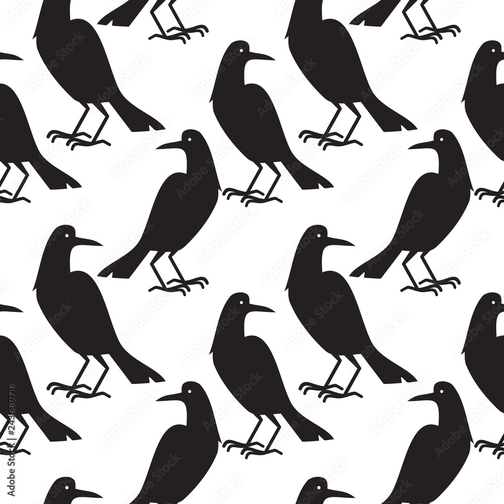 Obraz premium Seamless black and white pattern with raven