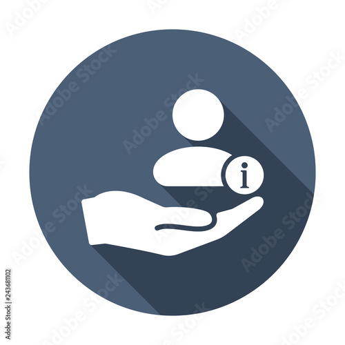 Customer icon with information sign. Customer icon and about, faq, help, hint symbol. Vector icon