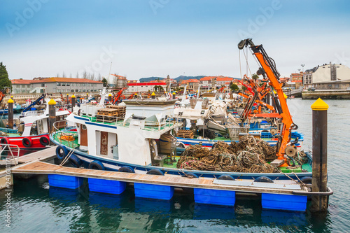 Moored mussel aquaculture boats