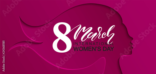 8 March Happy Women's Day banner. Beautiful Background with female silhouette .Vector illustration for website,cards, posters,ads, coupons, promotional material.