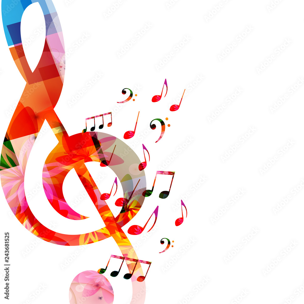 Music background with colorful music notes and G-clef vector illustration  design. Artistic music festival poster, live concert events, music notes  signs and symbols Stock Vector | Adobe Stock