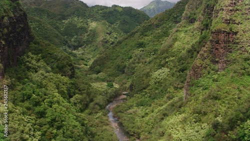 Kauai, Hawaii circa-2018, Aerial view of Hanapepe Valley on Kauai.  Shot with Cineflex and RED Epic-W Helium.  photo