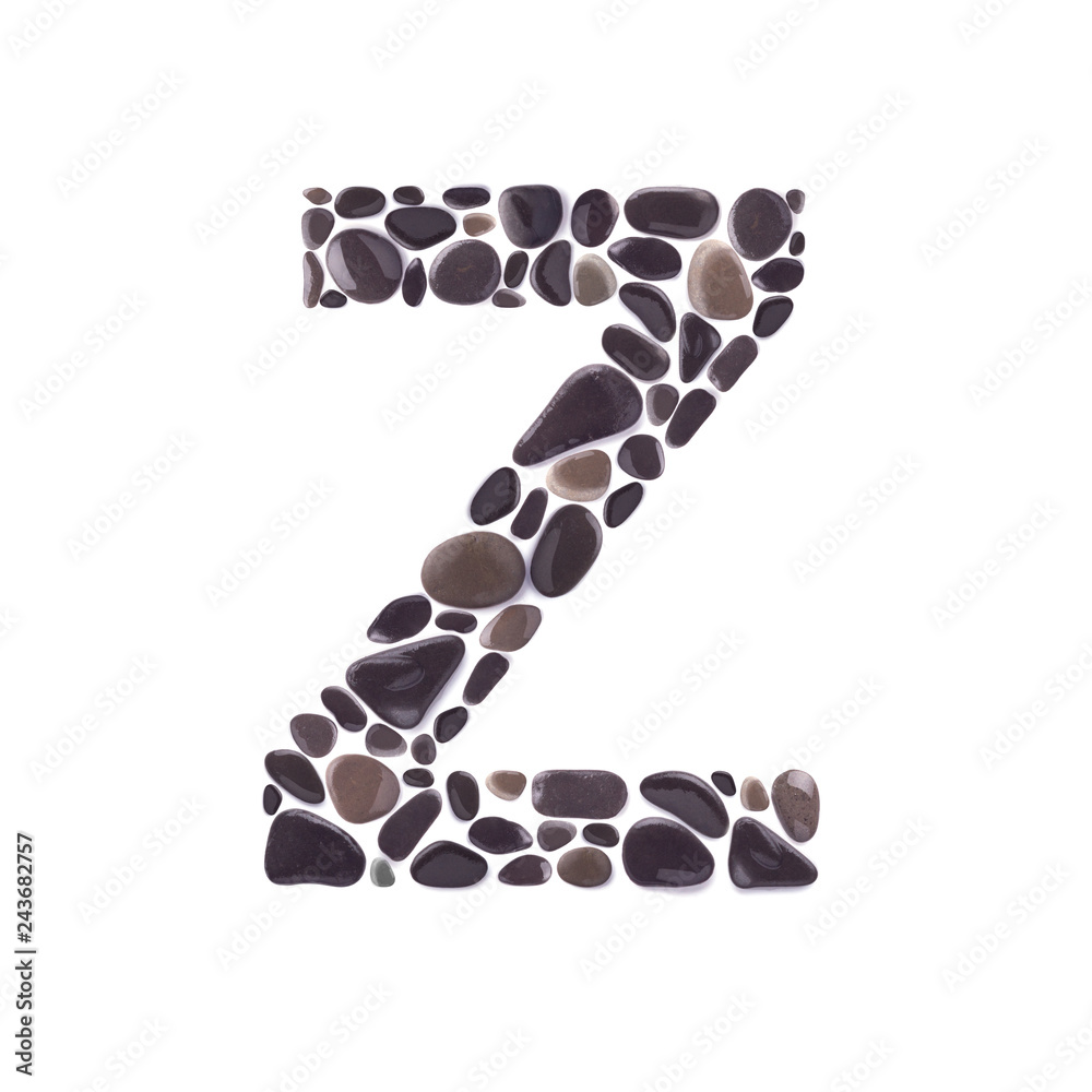 Z Letter made of black beach stones isolated on white background