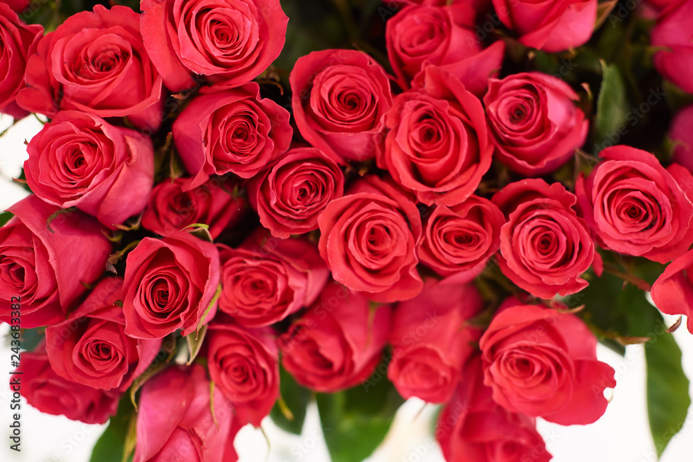 Obraz premium flower shop concept. Close-up beautiful lovely bouquet of red roses