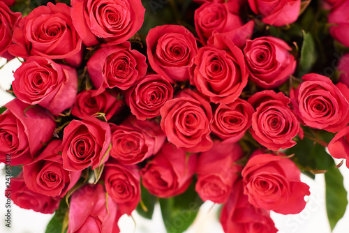 flower shop concept. Close-up beautiful lovely bouquet of red roses