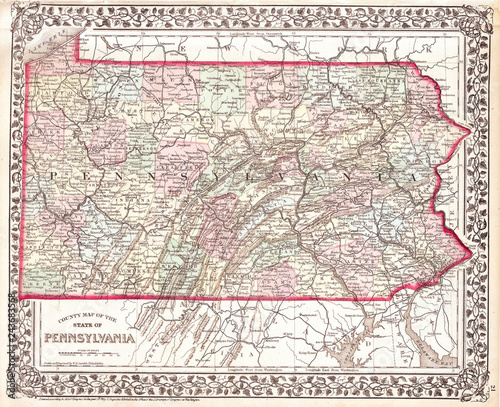 1874, Mitchell Map of Pennsylvania