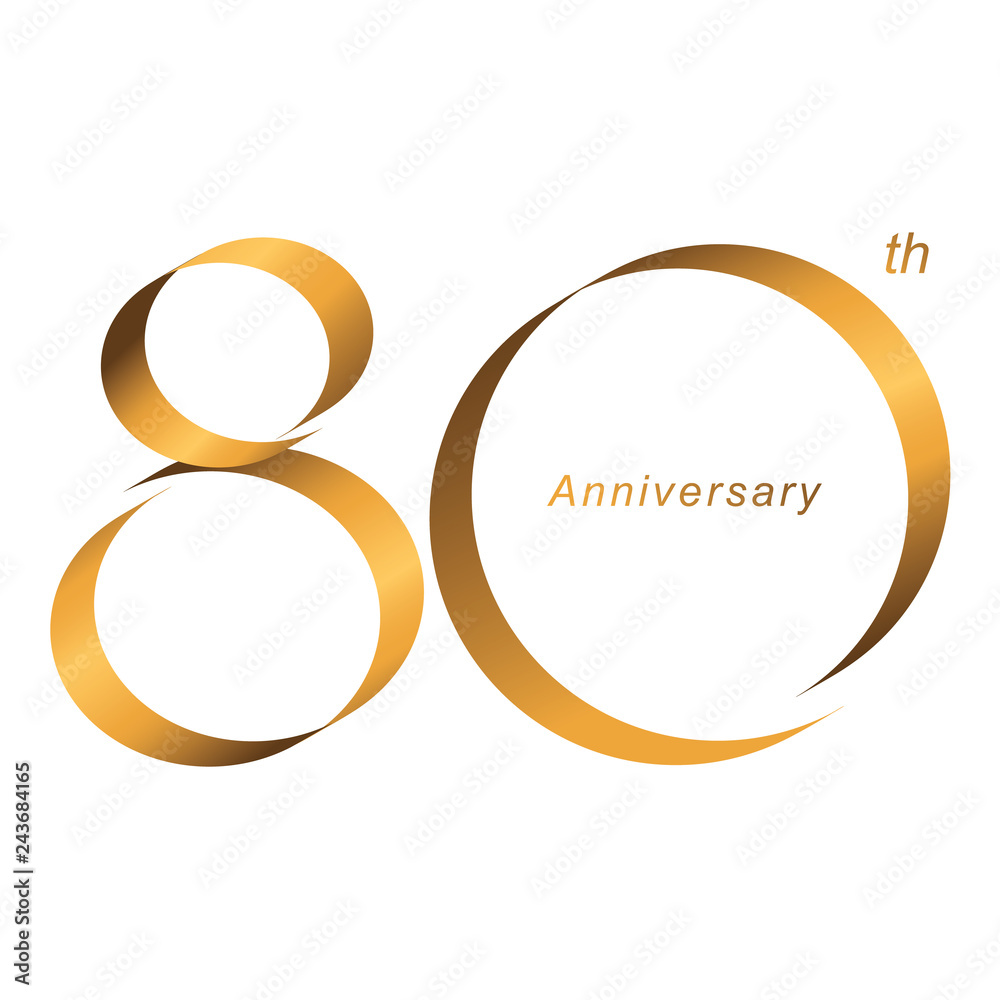 Handwriting, Celebrating, anniversary of number 80th year anniversary, birthday. Luxury duo tone gold brown for invitation card, backdrop, label, logo , advertising or stationary Handwriting, Celebrating, anniversary of number 80th year anniversary, birthday. Luxury duo tone gold brown for invitation card, backdrop, label, logo , advertising or stationary