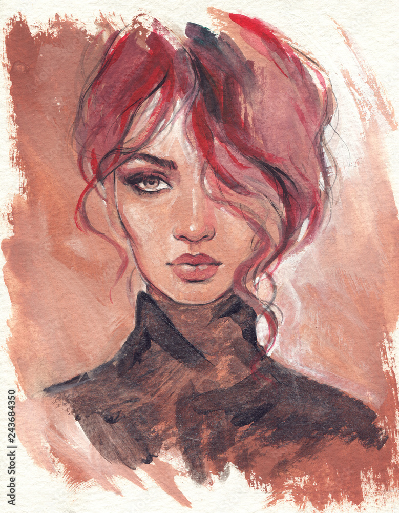 Poster encadré avec beautiful woman. fashion illustration. watercolor painting
#243684350