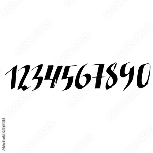 Set of grunge handdrawn numbers. Modern dry brush lettering. Vector illustration