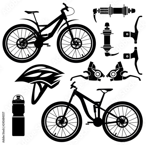 Bicycles. Set of bicycle parts. Isolated vector image.