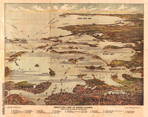 1899, View Map of Boston Harbor from Boston to Cape Cod and Provincetown