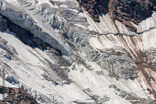 Panoramic view of the imposing east face of Monte Rosa above Macugnaga in Piedmont, Italy.