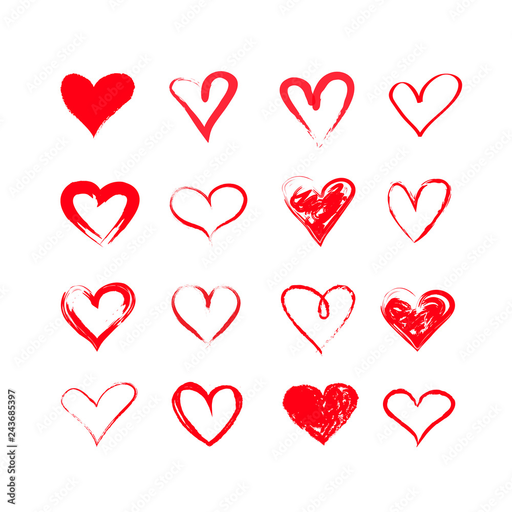 handdrawn vector grunge hearts set, Valentine day illustration, vintage design element