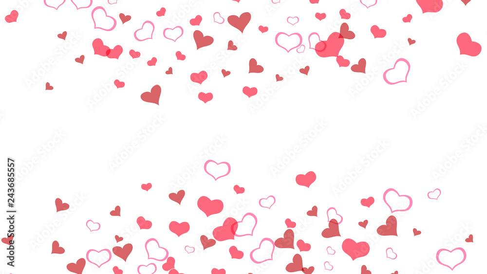 Red hearts of confetti crumbled. Part of the design of wallpaper, textiles, packaging, printing, holiday invitation for birthday. Red on White fond Vector. Festive background. Red hearts of confetti crumbled. Part of the design of wallpaper, textiles, packaging, printing, holiday invitation for birthday. Red on White fond Vector. Festive background.