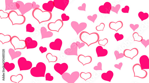 Design element for wallpaper, textiles, packaging, printing, holiday invitation for wedding. Red hearts of confetti are falling. Red on White fond Vector. Spring background.