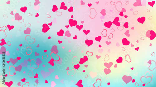 Spring background. Red on Gradient fond Vector. Red hearts of confetti are flying. Design element for wallpaper, textiles, packaging, printing, holiday invitation for Valentine's Day.
