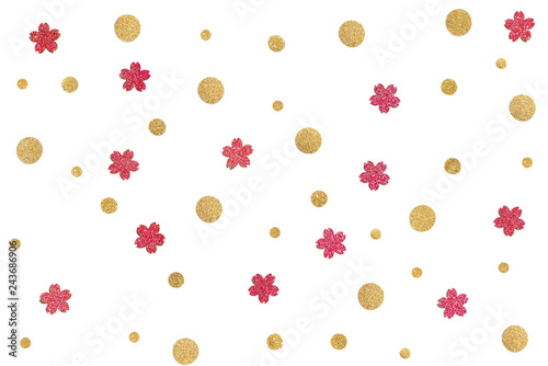 Fototapeta Naklejka Na Ścianę i Meble -  Red and gold glitter confetti paper cut background - isolated