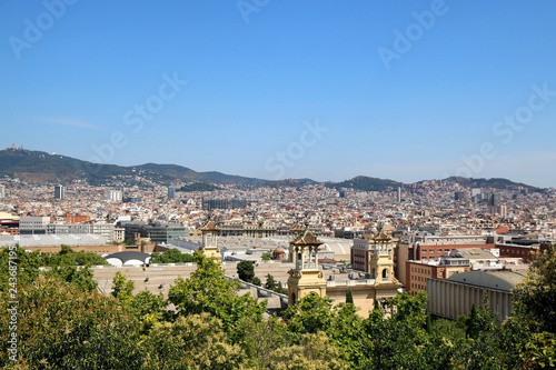 Aerial view of Barcelona, Spain from Montjuïc hill on a sunny day.  © jelena990