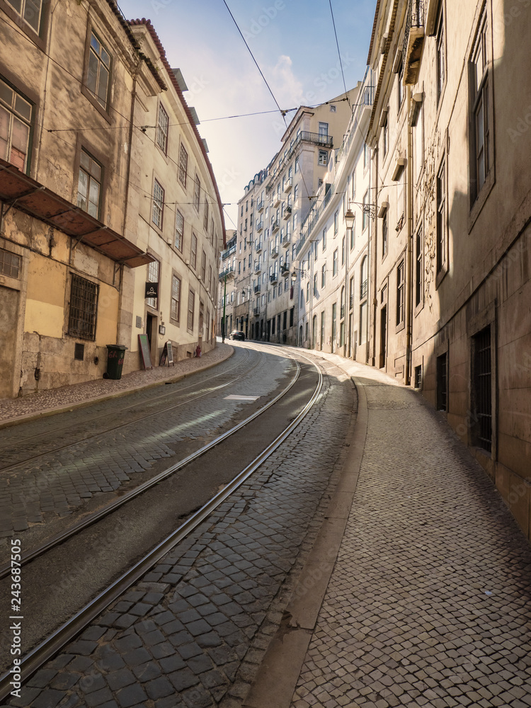 Lisbon - Portugal, cobblestone streets in the oldest neighborhoods